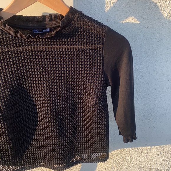 Zara W/B Collection Black Crop Mesh Top Size Small - Picture 2 of 5